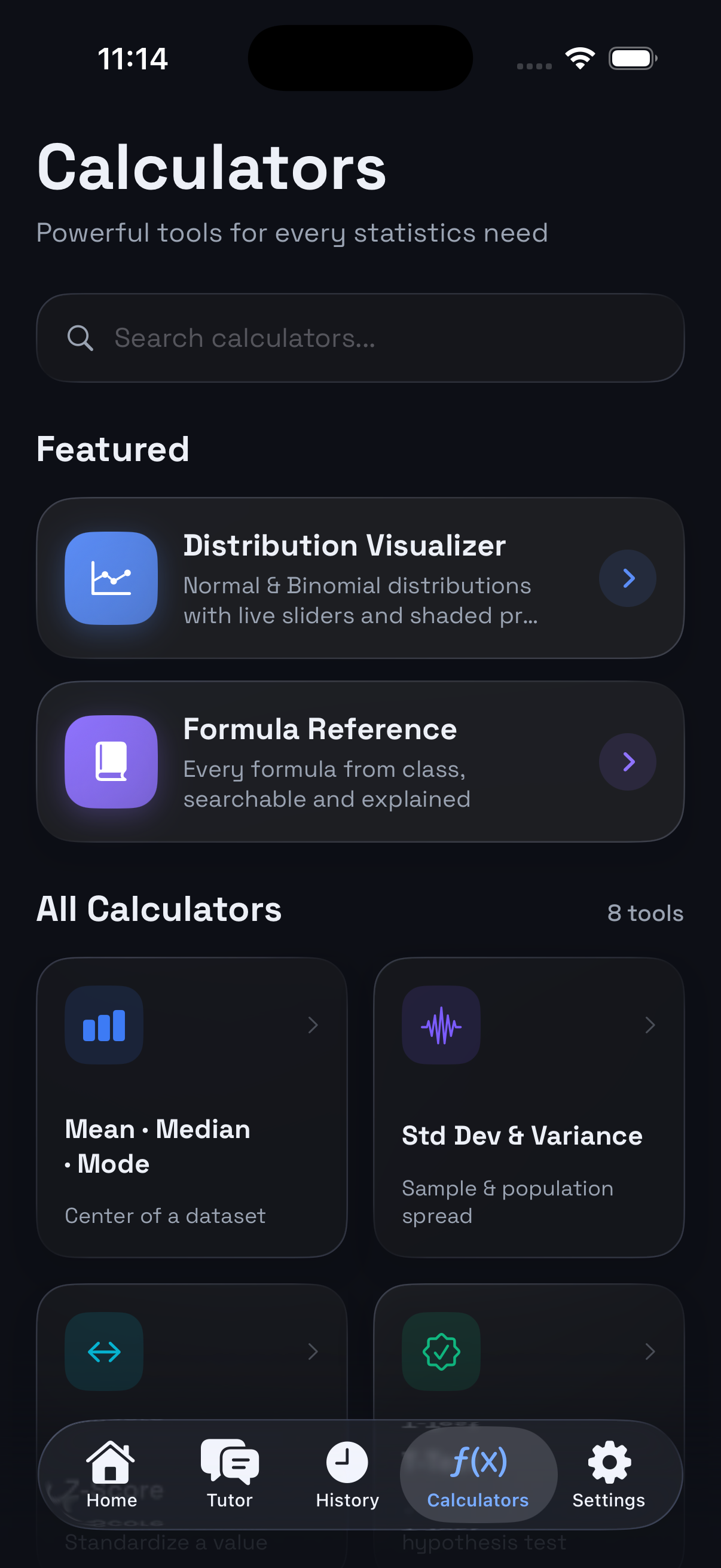 Shade breakdown and collection screen in dark mode