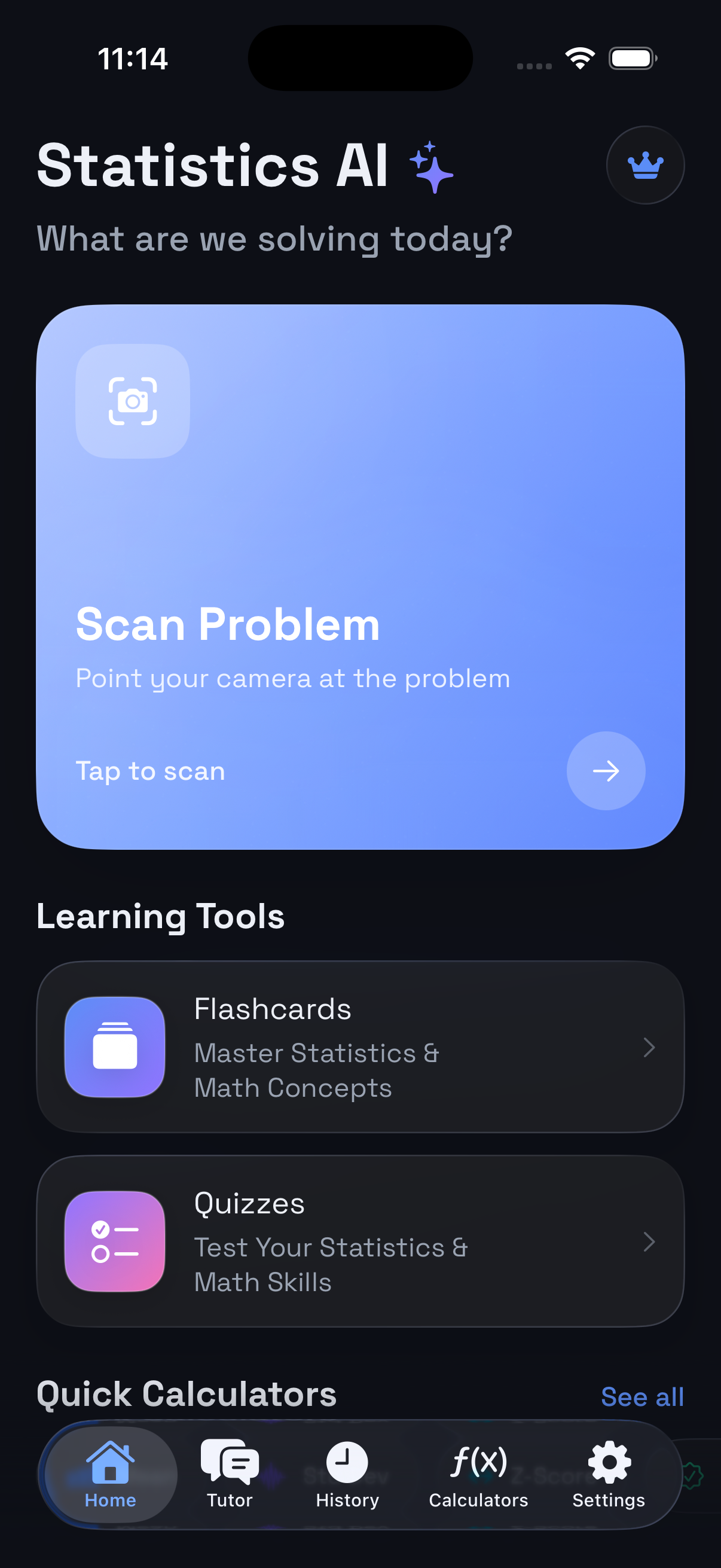 IrisIQ home screen in dark mode