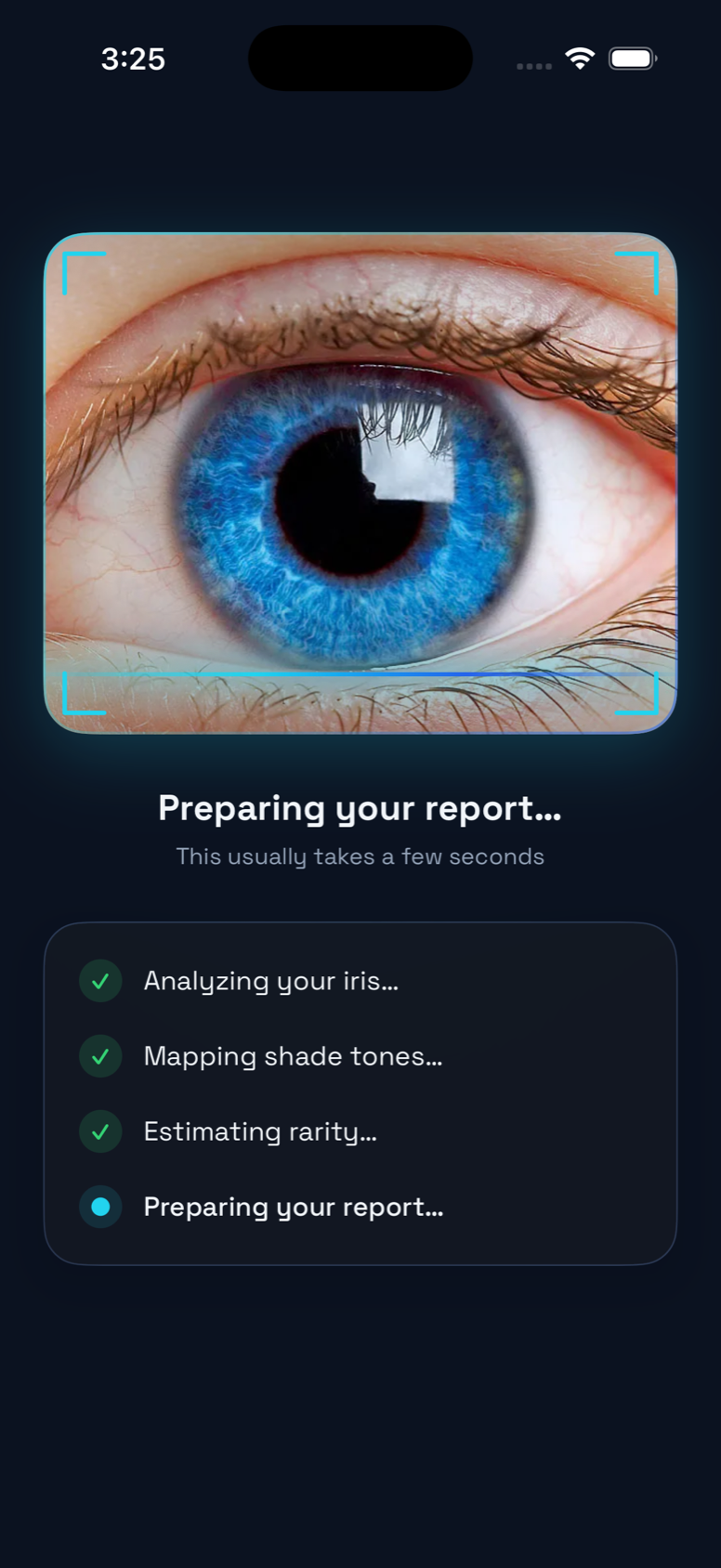 IrisIQ identifying your eye color in dark mode